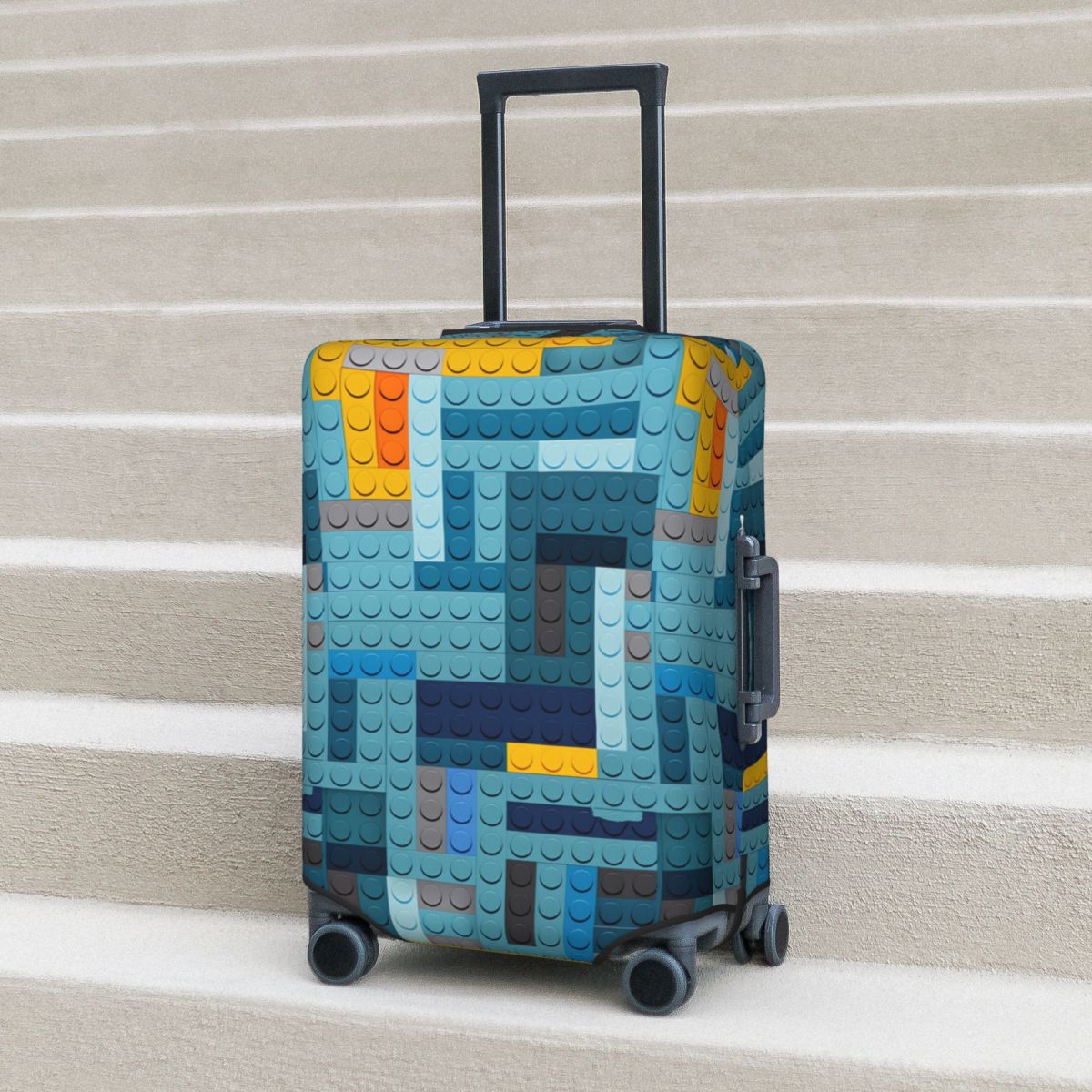 Tech Accessories Travel - غطاء حقيبة سفر بتصميم مكعبات بيكسل